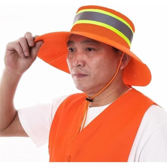 Unisex High Visibility Reflective Bucket Hat Mesh Wide Brim Work Safety Boonie - Picture 2 of 7